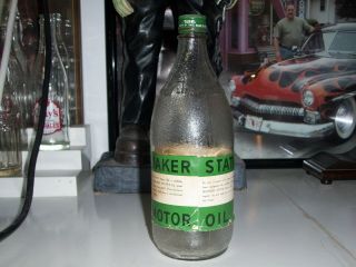 Vintage - 1940 ' s Quaker State Glass Motor Oil Bottle w/Paper Label 3