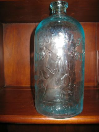 Antique 10 " Buffalo Lithia Water Aqua Blue Glass Bottle Raised Font Late 1800s