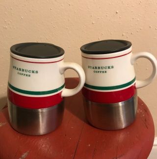 Starbucks Travel Mugs Stainless Steel Ceramic Red White Green 2008 Lid