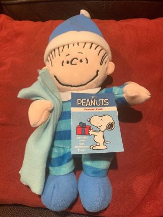 Peanuts Christmas Winter Plush Musical Blue Linus With Blanket 9 " Tall,  Nwt