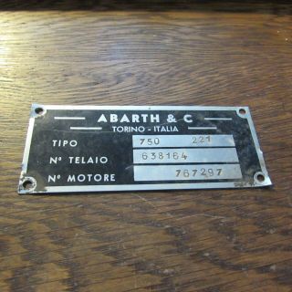 Vintage Abarth & C.  Torino - Italia Car 750 Plate 221