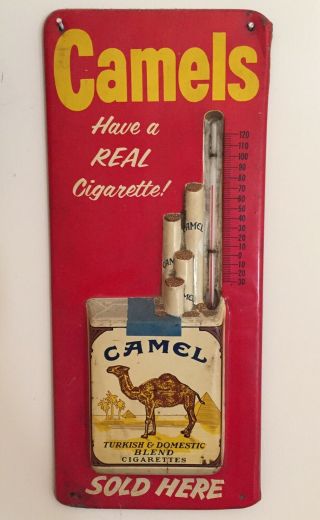 Camels Camel Cigarettes Tin Thermometer Sign Advertising Tobaccana Vintage Ad