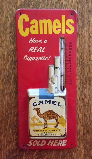 CAMELS CAMEL cigarettes tin thermometer sign advertising tobaccana vintage Ad 2