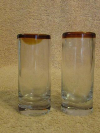 Mexican Glassware - Amber Rim Tequila Shot Glasses (set Of 2) Hand Blown