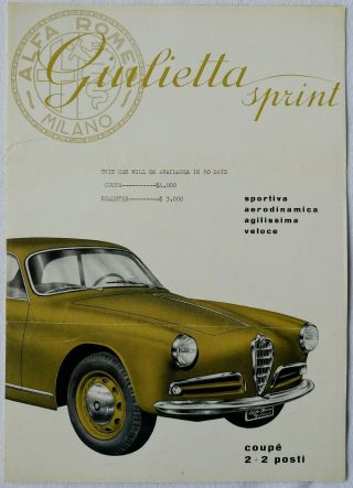 1955 Alfa Romeo Giulietta Sprint Coupe,  2,  2 Posti Sales Brochure Italian French