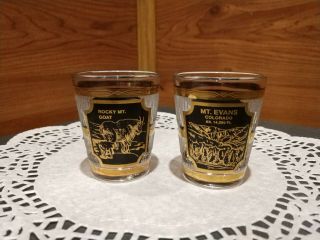 2 " Mt.  Evans,  Colorado " Culver© Shot Glasses Made In The Usa W/22 K Gold