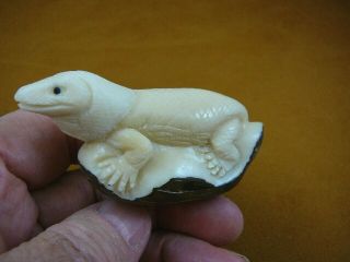 Tne - Liz - Ko - 396 - D) Komodo Dragon Lizard Tagua Nut Figurine Carving Palm Tree Nuts