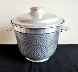 Vintage Hammered Silver Aluminum Ice Bucket With Handles Made In Italy Italian