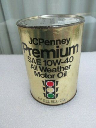 Rare Full Nos Jc Penney Premium Motor Oil Can Great Stoplight Graphics Vintage