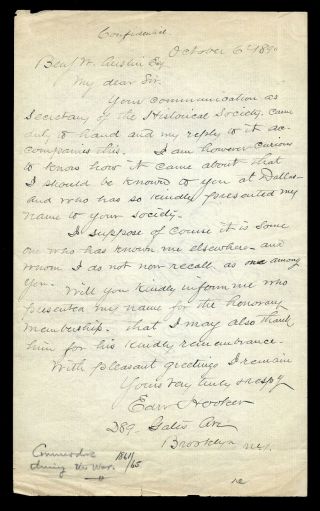 Cmdr.  Edward Hooker,  Civil War Navy,  1890 Autograph Letter Signed