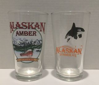 Vintage Alaskan Summer Ale & Amber Pint Beer Glasses Orca Killer Whale