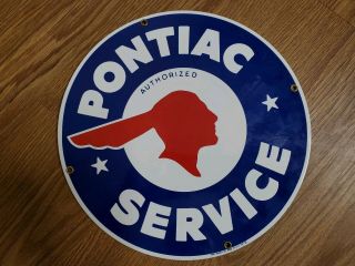 Vintage Pontiac Authorized Service Porcelain Round Sign Ande Rooney Dated