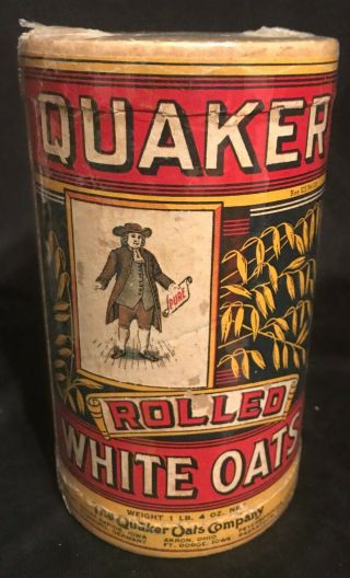 Vintage 1900s Quaker Rolled White Oats Cereal Box 1lb 4oz One