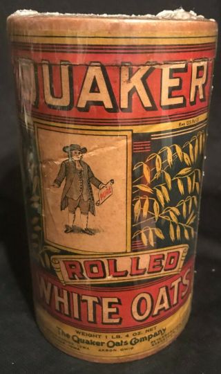Vintage 1900s Quaker Rolled White Oats Cereal Box 1lb 4oz Little Oats Box