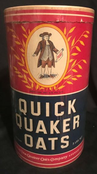 Vintage 1940s Quaker Rolled Oats Cereal 3lb Box Box With Great Old Colors