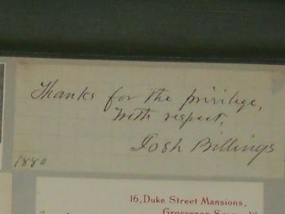 1880 Autograph Josh Billings Writer Humorist Aka Henry Wheeler Shaw