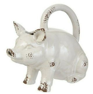 Country Farmhouse Chic Ceramic Pig Watering Can Container