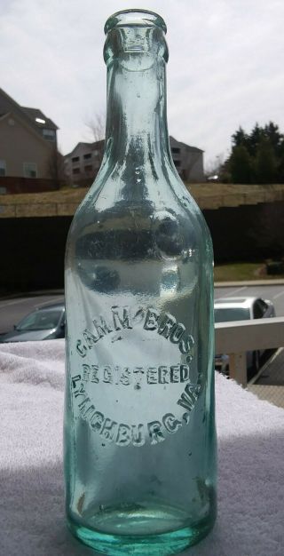 Aqua Camm Bros.  Lynchburg,  Virginia Soda Bottle With Large Open Bubble
