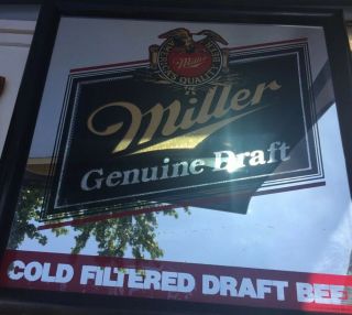 Vtg Miller Draft Cold Filtered Light Mirrored Sign Hanging Bar Mirror 5
