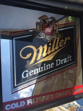 Vtg Miller Draft Cold Filtered Light Mirrored Sign Hanging Bar Mirror 6