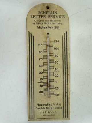 Antique Advertising Thermometer Sign Schellin Letter Service Milwaukee Wi Vtg