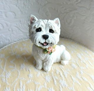 West Highland White Terrier W/ Floral Collar Clay Sculpture By Raquel At Thewrc