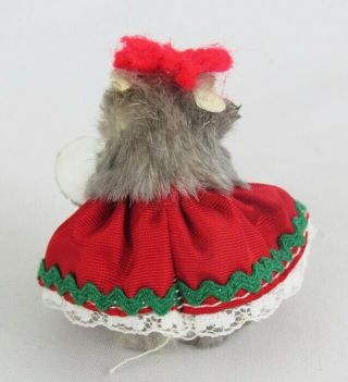 Vintage Fur Toys West Germany Miniature Christmas Girl Mouse with Bell 2