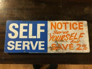 Vintage Self Serve Double Sided Thick Metal Gas Station Sign -
