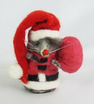 Vintage Fur Toys West Germany Miniature Santa Mouse With Toy Sack