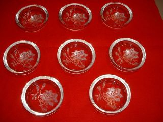 Glass Coasters (8) - Flower Pattern Etched Inside