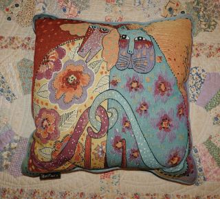 Laurel Burch Cat Dog Square 18 " Pillow Tapestry Floral