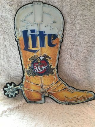Miller Light Metal Sign Cowboy Boot And Beer Mug 2