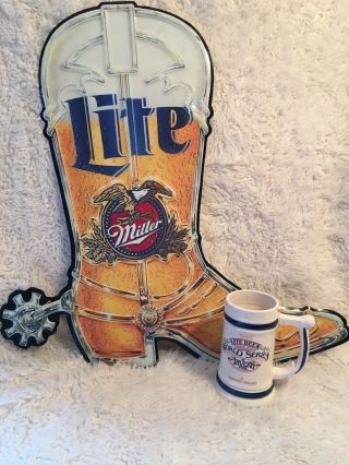 Miller Light Metal Sign Cowboy Boot And Beer Mug 6