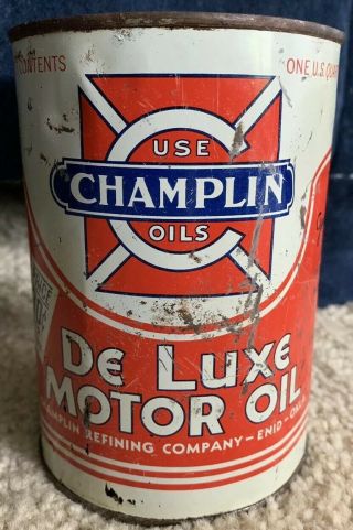 Champlin De Luxe Empty 1 Quart Motor Oil Can - Vintage 1940 