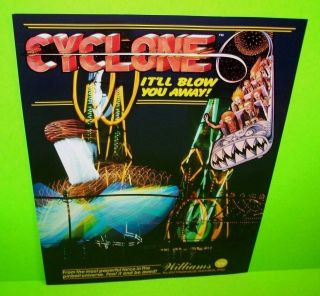 Cyclone Pinball Machine Flyer 1988 Nos Williams Clowns Amusement Parks