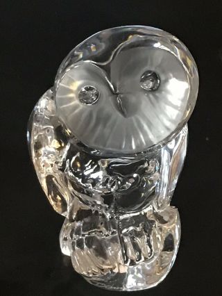 Vintage Daum France Frosted & Clear Crystal Perched Owl Sculpture 4.  75 " Figurine