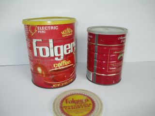 2 Vintage Folgers Electric Perk/Automatic Drip Mountain Grown Coffee Tin Can, 6