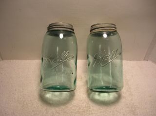 (2) Antique Ball Mason Jars Quart 3 - L Variety 1896 - 1910