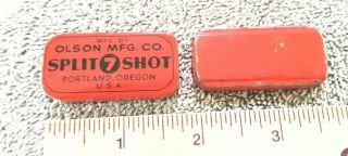 Vintage Split Shot MFG.  By Olson MFG.  CO,  size 7 Portland Oregon orange in color. 3