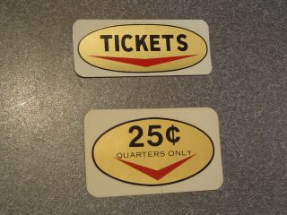 A Set Of 2 Skee Ball Decals.  One 25 Cent And One Ticket Decal / Sticker
