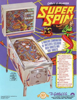 Spin Pinball Flyer Gottlieb Nos Promo Art Sheet Space Age 1976