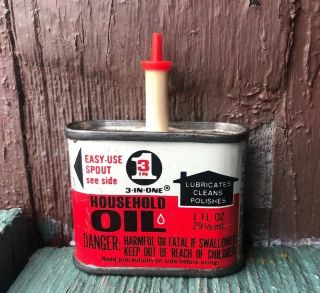 Vtg 3 - In - One Household Handy Oiler Tin Can 1 Ounce Ships In Usa