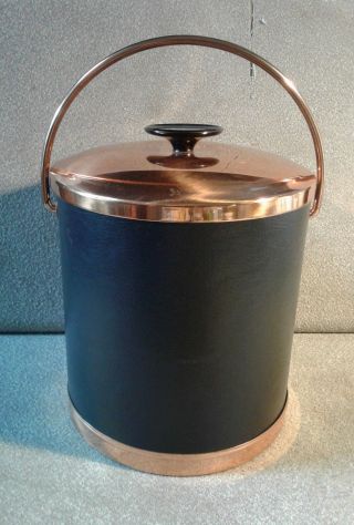 Vintage Msm Coppercraft Guild Black Faux Leather & Copper Ice Bucket
