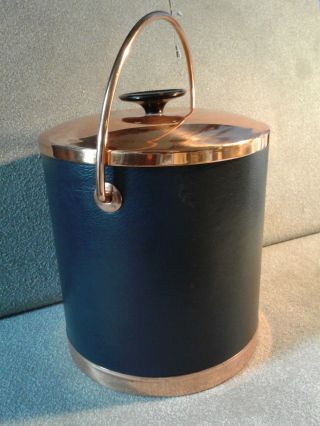 Vintage MSM Coppercraft Guild Black Faux Leather & Copper Ice Bucket 2
