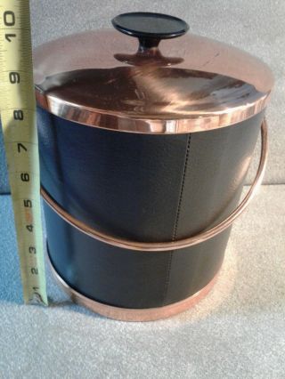 Vintage MSM Coppercraft Guild Black Faux Leather & Copper Ice Bucket 4