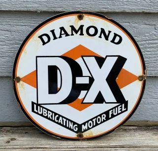 Vintage Diamond D - X Gasoline Sign Porcelain Gas Pump Plate Service Station Rust