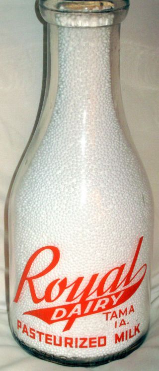 Vintage Rare Royal Dairy Milk Bottle In Quart Size From Tama,  Iowa