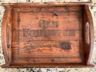 Rare 14”x10” Antique Vintage Old Forester Bourbon Whiskey Wood Tray / Caddy