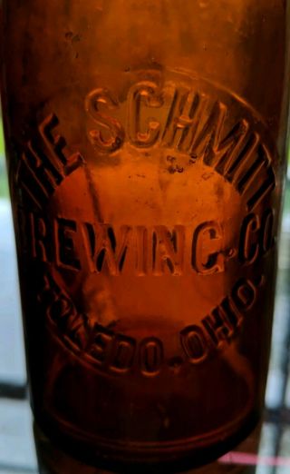 Antique Amber 6 Oz Schmitt Brewing Co Pony Bottle Toledo Ohio Oh Slug Plate