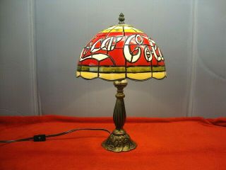 Vintage Coca Cola Plastic Shade Tiffany Style Lamp Stained Glass Look Coke Bar